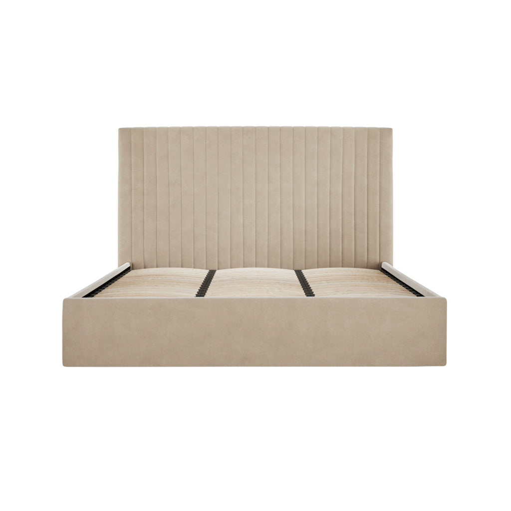 Berlin Beige Velvet Tall Ottoman Super King Size Bed